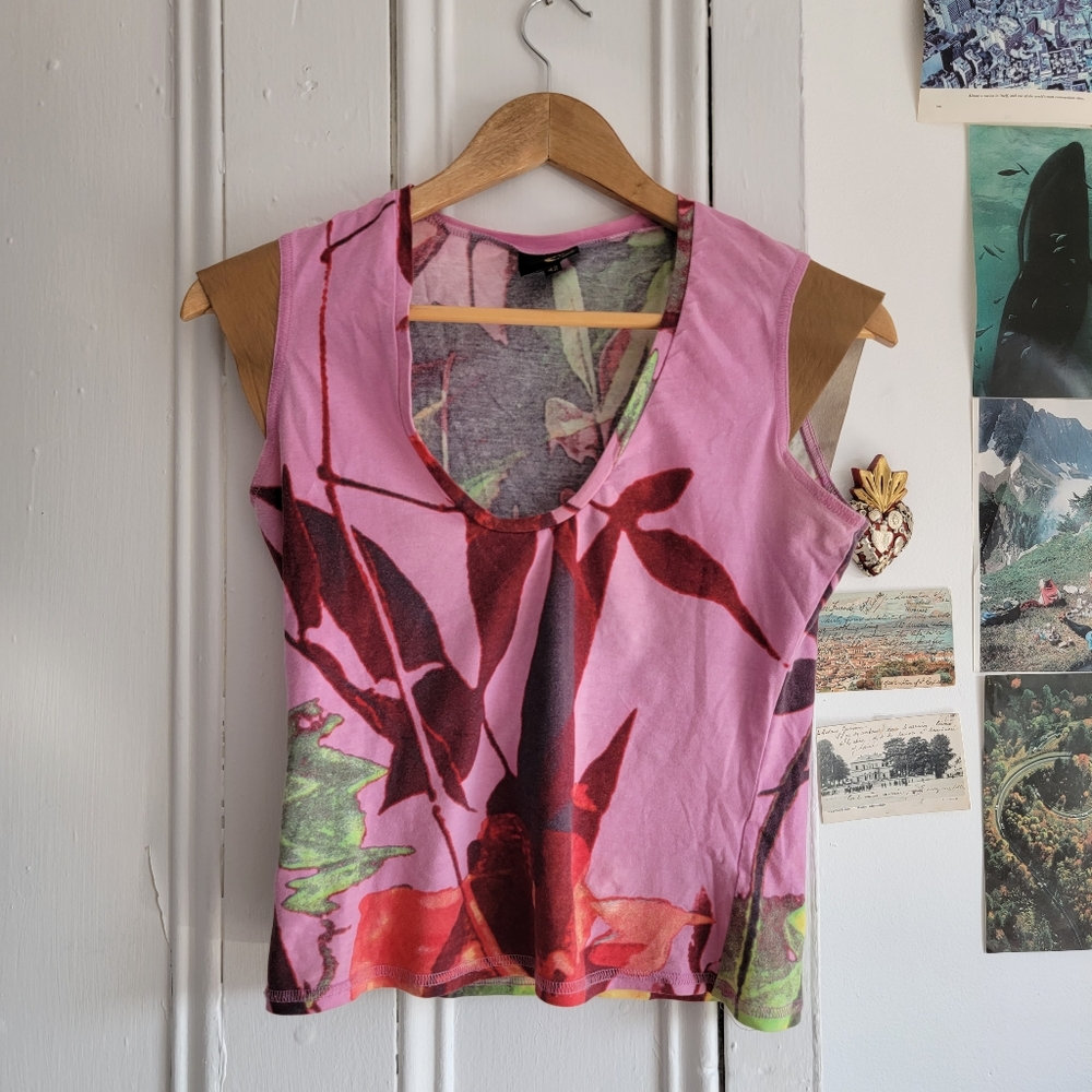 Just Cavalli Floral Print Leather T-shirt
